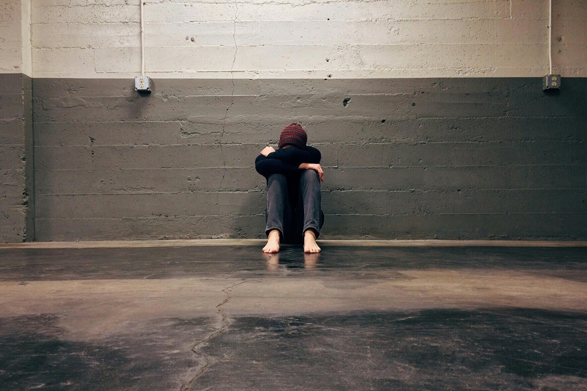 Young man alone and thinking